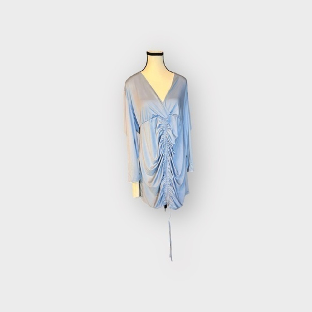🆕 NWT Women’s SHEIN Curve 2X Sky Blue Ruched Satin Bodycon Dress 18 20